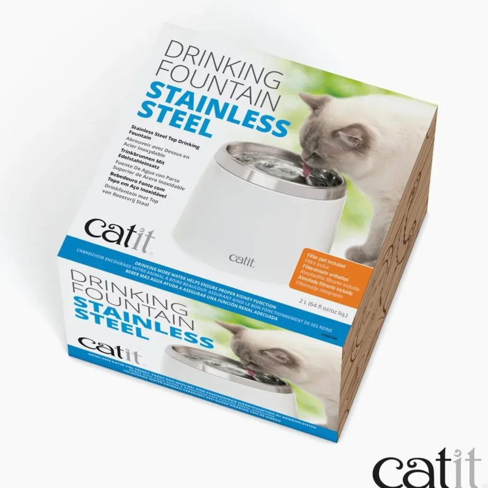 PETS: STAINLESS STEEL DRINKING CAT FOUNTAIN & (12) TRIPLE ACTION WATER FILTERS